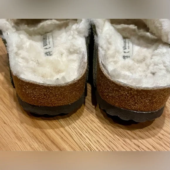Birkenstock Arizona shearling suede leather sandal sz US 7-7.5 38 unisex olive - Picture 5 of 9